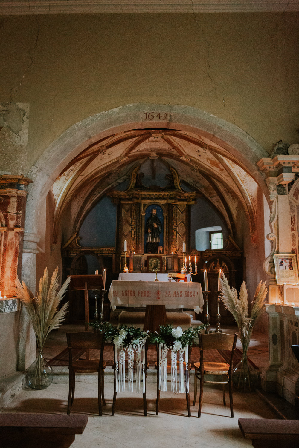 Pampas Grass Flowers Decor Macrame Chairs Ceremony Slovenia Wedding Bohemian Maja Tsolo Photography