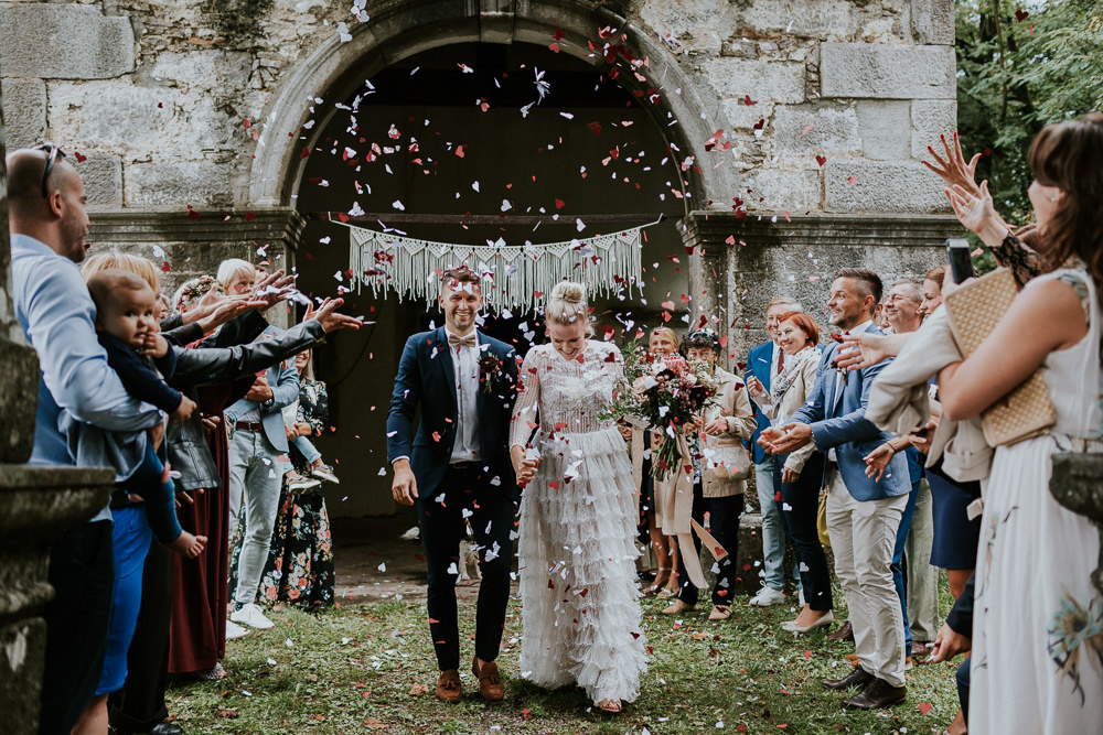 Confetti Throw Macrame Hanging Backdrop Slovenia Wedding Bohemian Maja Tsolo Photography