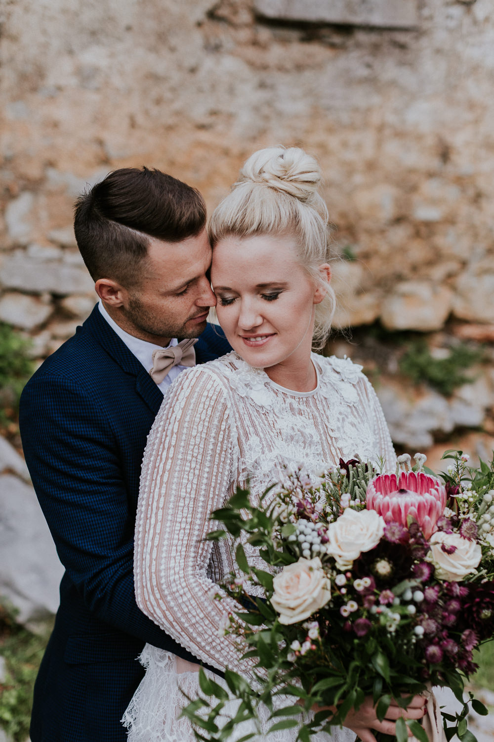 Bride Bridal Hair High Bun Style Slovenia Wedding Bohemian Maja Tsolo Photography