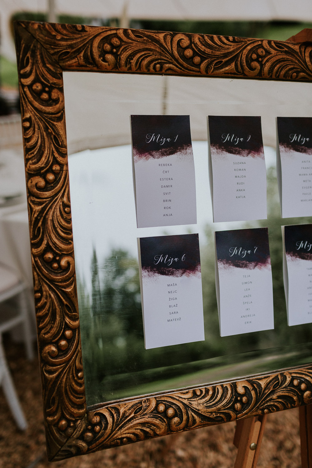 Calligraphy Watercolour Stationery Seating Plan Table Chart Mirror Frame Slovenia Wedding Bohemian Maja Tsolo Photography