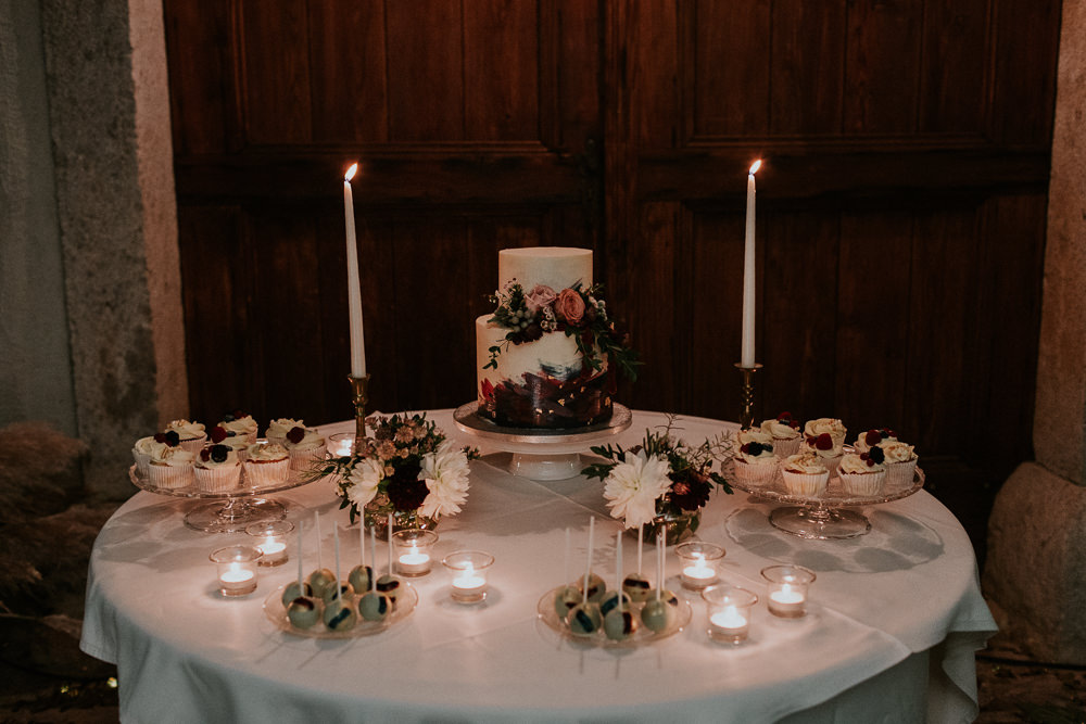 Cake Table Flowers Candles Slovenia Wedding Bohemian Maja Tsolo Photography