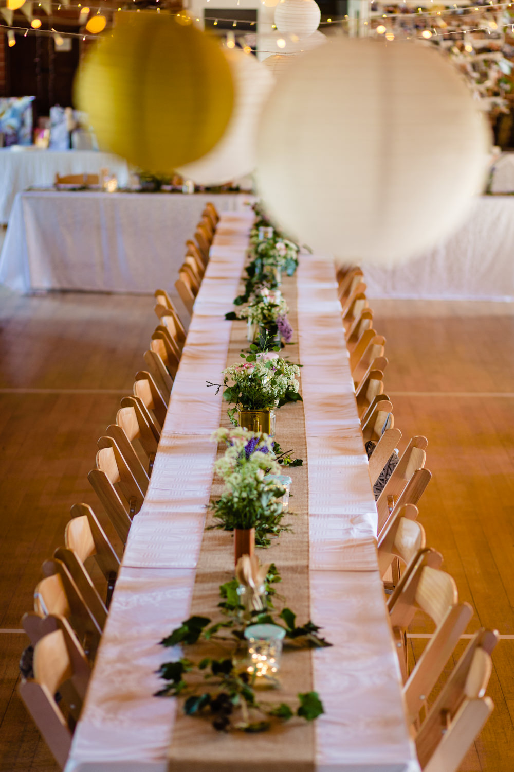 Long Trestle Tables Wooden Chairs Decor Stepney Hill Farm Wedding Emma + Rich Photography