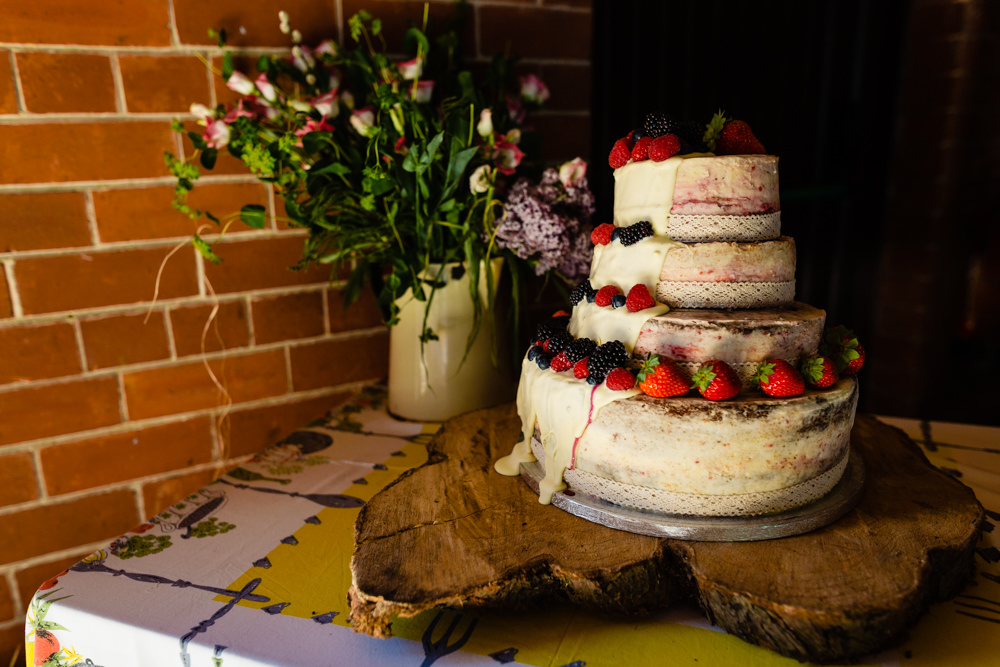 Semi Naked Cake Fruit Stepney Hill Farm Wedding Emma + Rich Photography