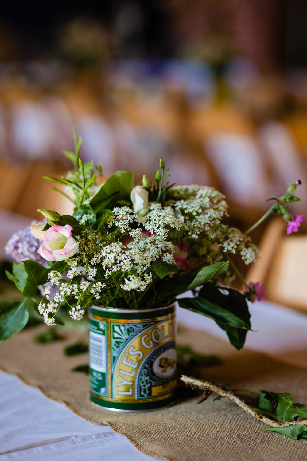 Tin Can Flowers Centrepiece Decor Stepney Hill Farm Wedding Emma + Rich Photography