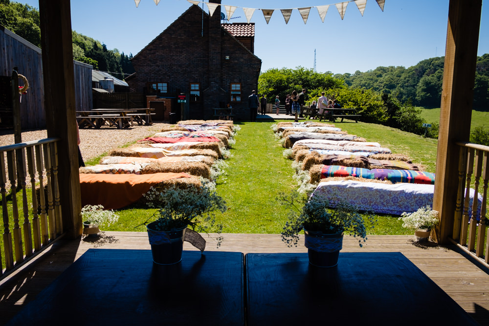Outdoor Ceremony Haybales Blankets Stepney Hill Farm Wedding Emma + Rich Photography