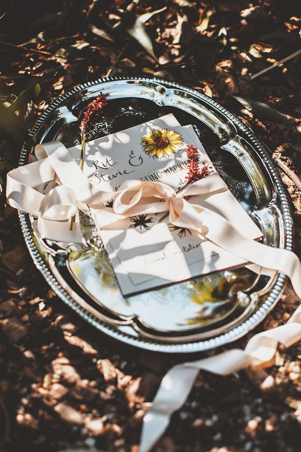 Stationery Invites Invitations Ribbon Silk Summer Sunflower Rustic Wedding Masha Unwerth