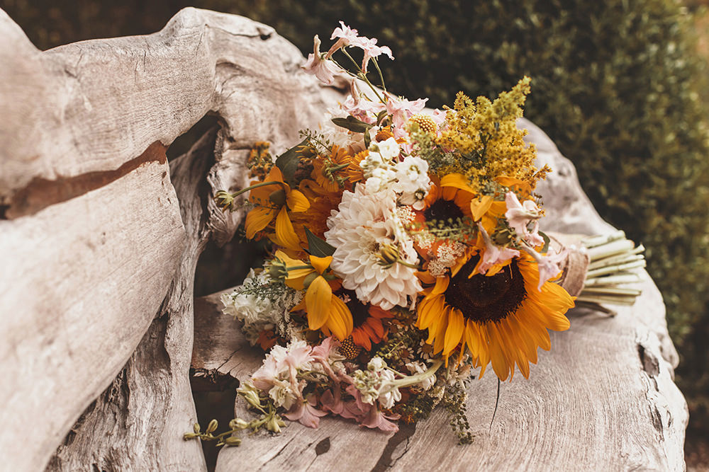 Bouquet Flowers Bride Bridal Dahlia Summer Sunflower Rustic Wedding Masha Unwerth