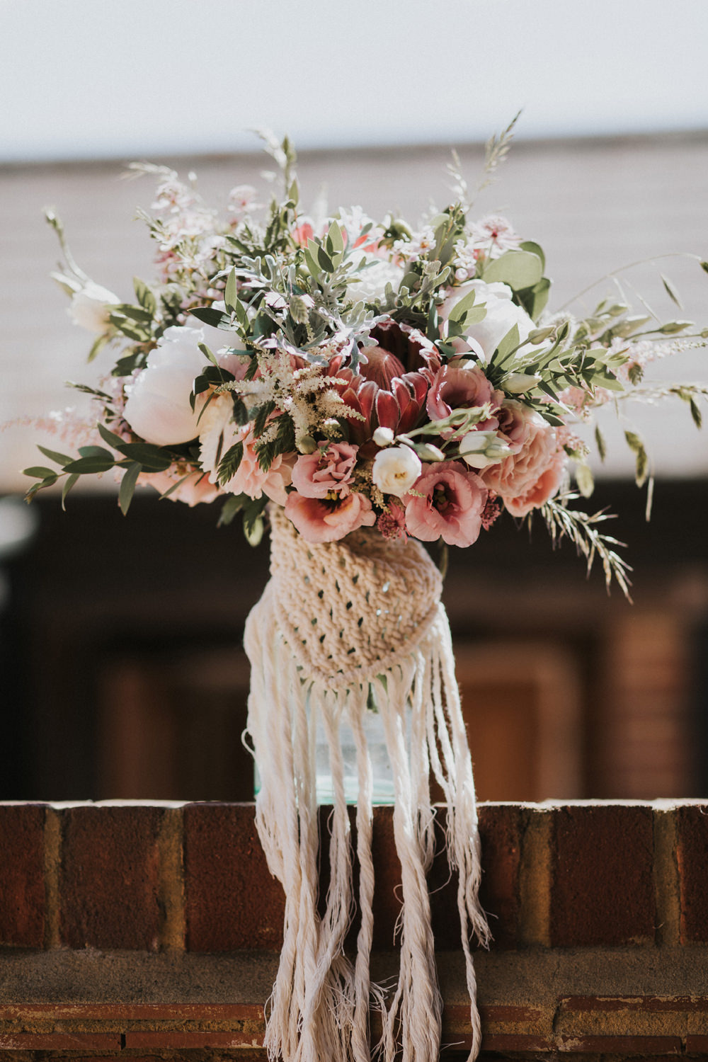 Pink Flowers Floral Foliage Greenery Macrame Tewin Bury Farm Wedding Brook Rose Photography