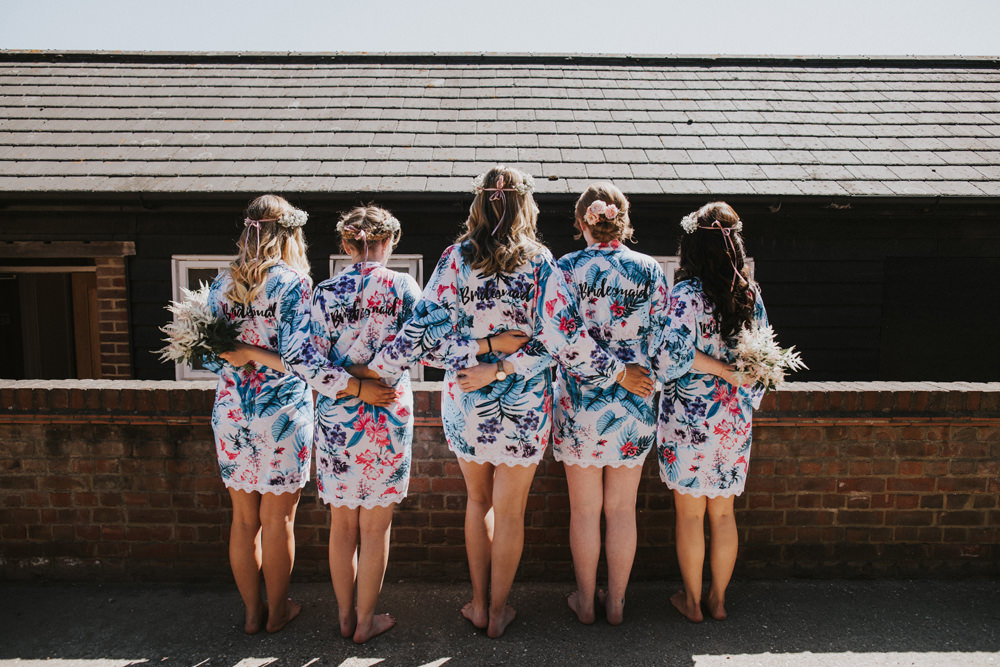 Floral Dressing Gown Robe Bridesmaids Bride Bridal Tewin Bury Farm Wedding Brook Rose Photography