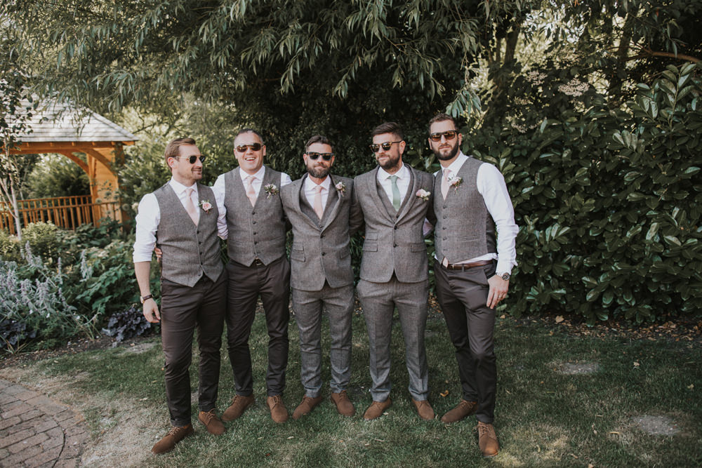 Groom Groomsmen Waistcoat Tweed Mismatched Tewin Bury Farm Wedding Brook Rose Photography