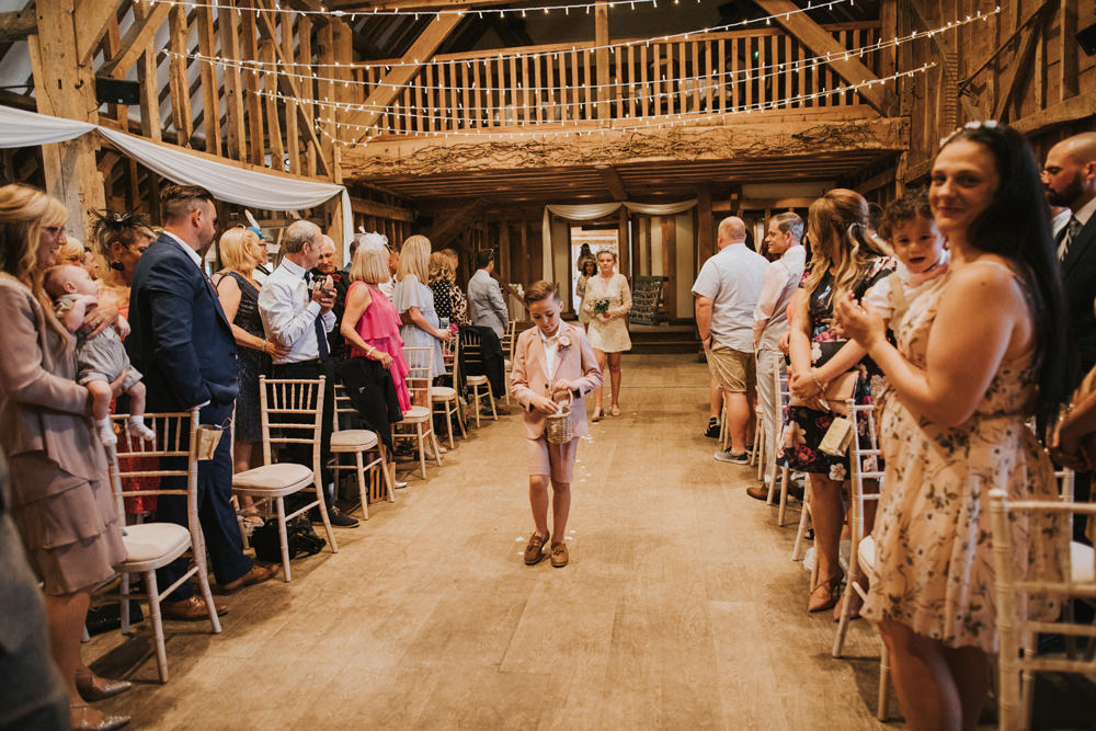 Barn Ceremony Page Boy Tewin Bury Farm Wedding Brook Rose Photography