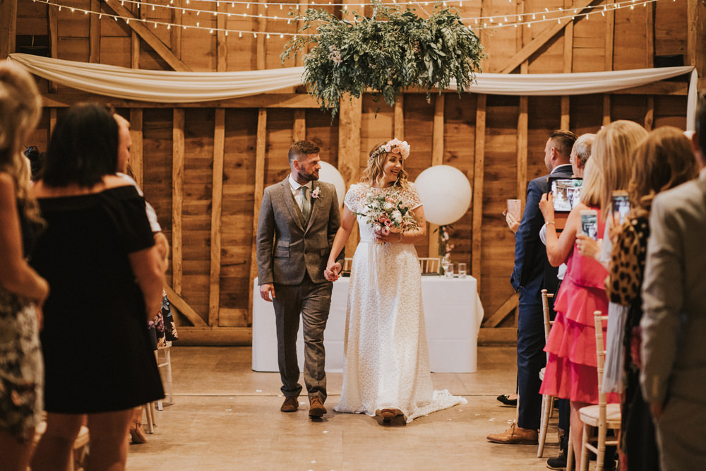 Bride Bridal Flower Crown Lace Sweetheart Neckline Tweed Waistcoat Groom Tewin Bury Farm Wedding Brook Rose Photography