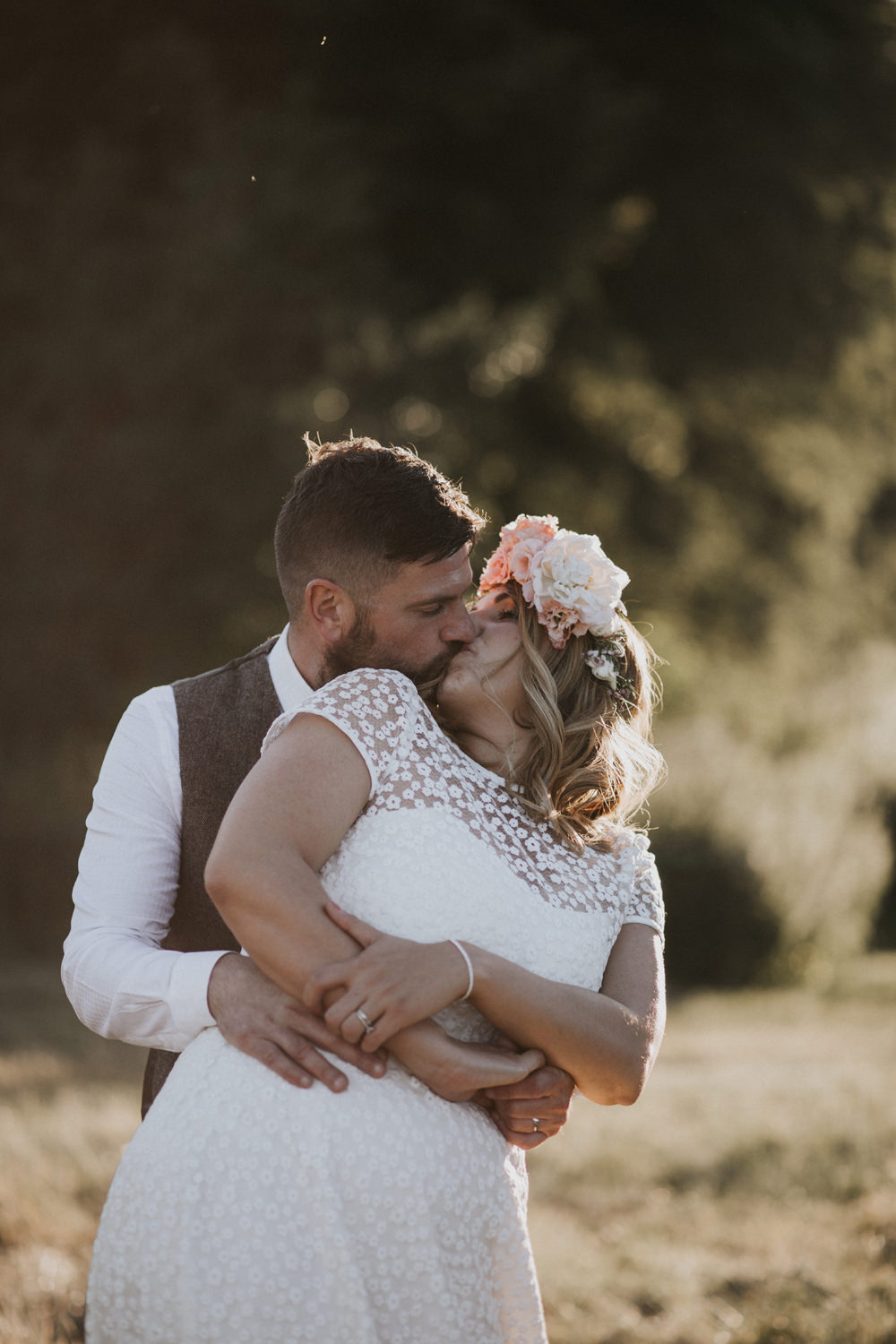 Bride Bridal Flower Crown Lace Sweetheart Neckline Waistcoat Groom Tewin Bury Farm Wedding Brook Rose Photography