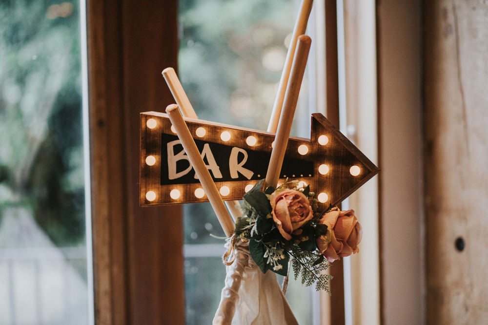 Light Up Direction Arrow Bar Sign Tipi Tewin Bury Farm Wedding Brook Rose Photography