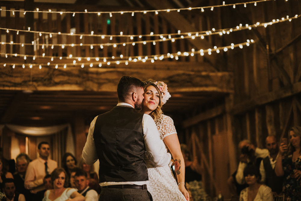 Bride Bridal Flower Crown Lace Sweetheart Neckline Waistcoat Groom Tewin Bury Farm Wedding Brook Rose Photography