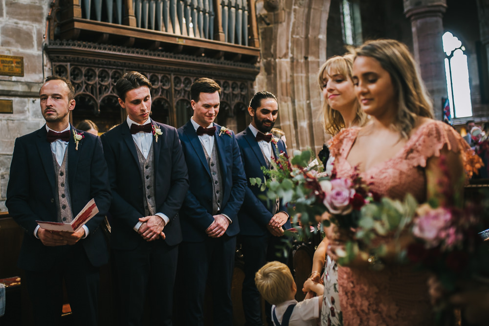Groom Suit Blue Grey Waistcoat Red Bow Tie Groomsmen Tipi Garden Wedding Amy Jordison Photography