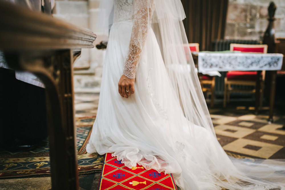 Dress Gown Bride Bridal Long Sleeves Tulle Skirt Train Tipi Garden Wedding Amy Jordison Photography