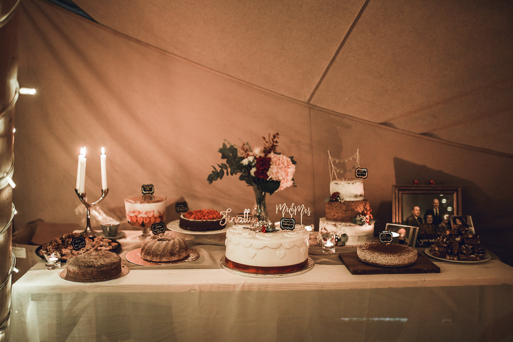 Cake Dessert Table Tipi Garden Wedding Amy Jordison Photography