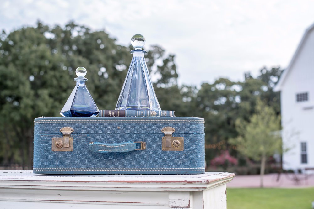 Blue Decanter Vintage Suitcase Dresser White Sparrow Barn Wedding White Blue Ideas Si Creative Photography