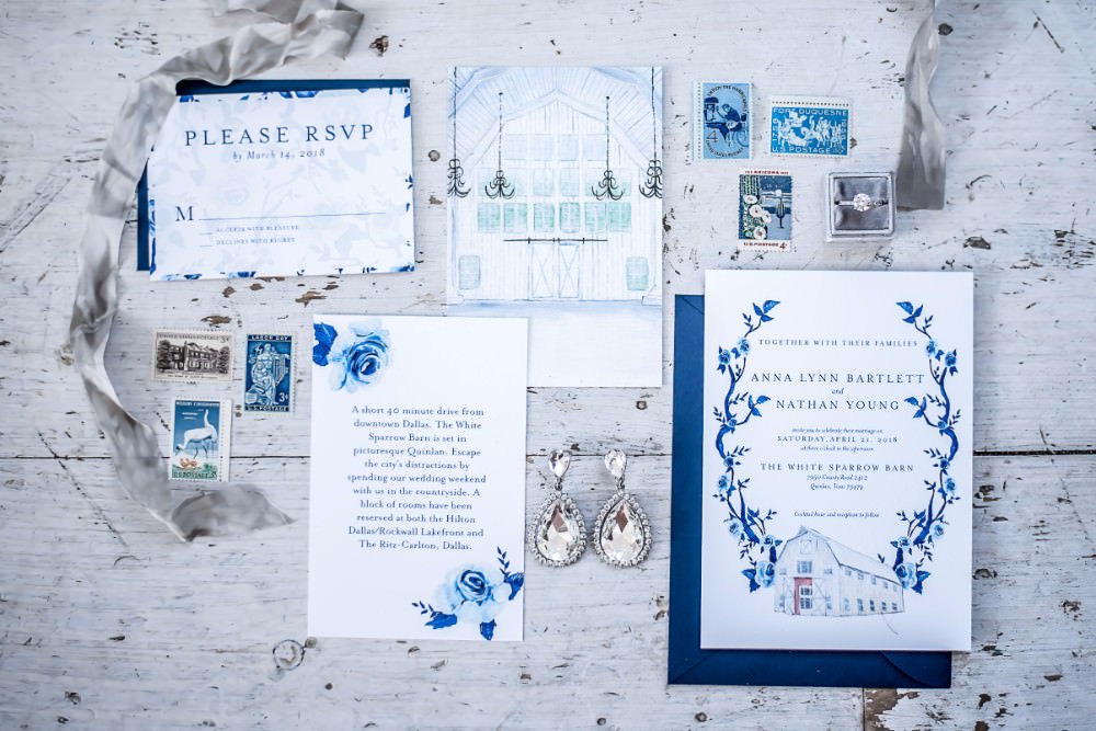 Stationery Invitation Blue White Sparrow Barn Wedding White Blue Ideas Si Creative Photography