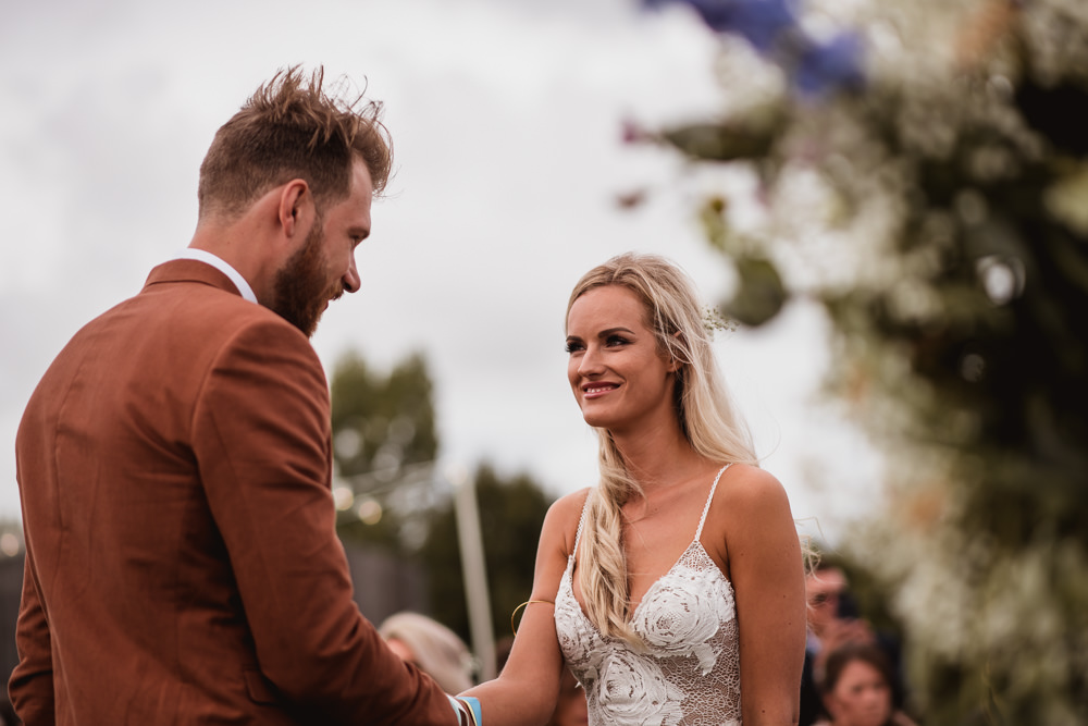 Bride Bridal Grace Loves Lace Rosa Sleeveless Dress Gown Boho Tan Suit Bow Tie Groom Wilkswood Farm Wedding Robin Goodlad Photography