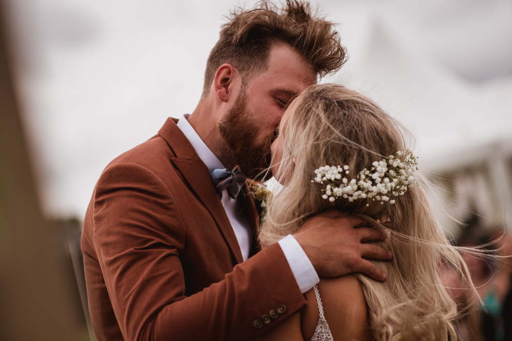 Bride Bridal Grace Loves Lace Rosa Sleeveless Dress Gown Boho Tan Suit Bow Tie Groom Gypsophila Wilkswood Farm Wedding Robin Goodlad Photography