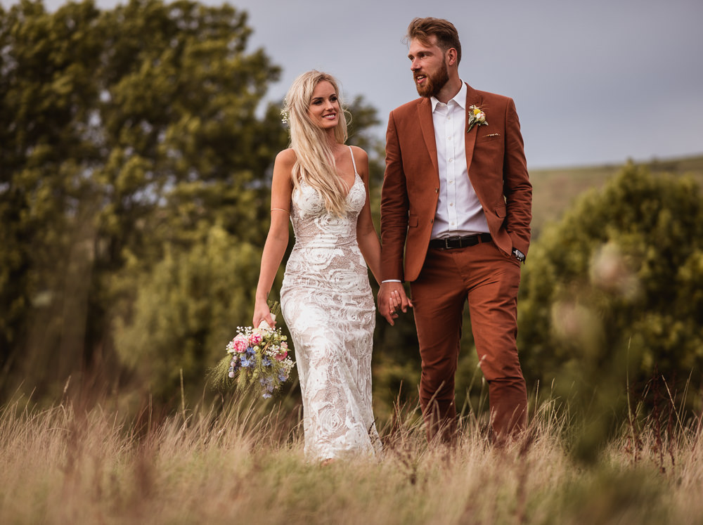 Bride Bridal Grace Loves Lace Rosa Sleeveless Dress Gown Boho Tan Suit Groom Wilkswood Farm Wedding Robin Goodlad Photography