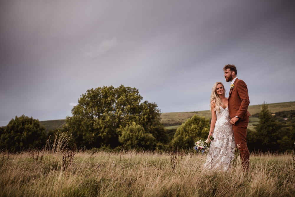 Bride Bridal Grace Loves Lace Rosa Sleeveless Dress Gown Boho Tan Suit Groom Wilkswood Farm Wedding Robin Goodlad Photography