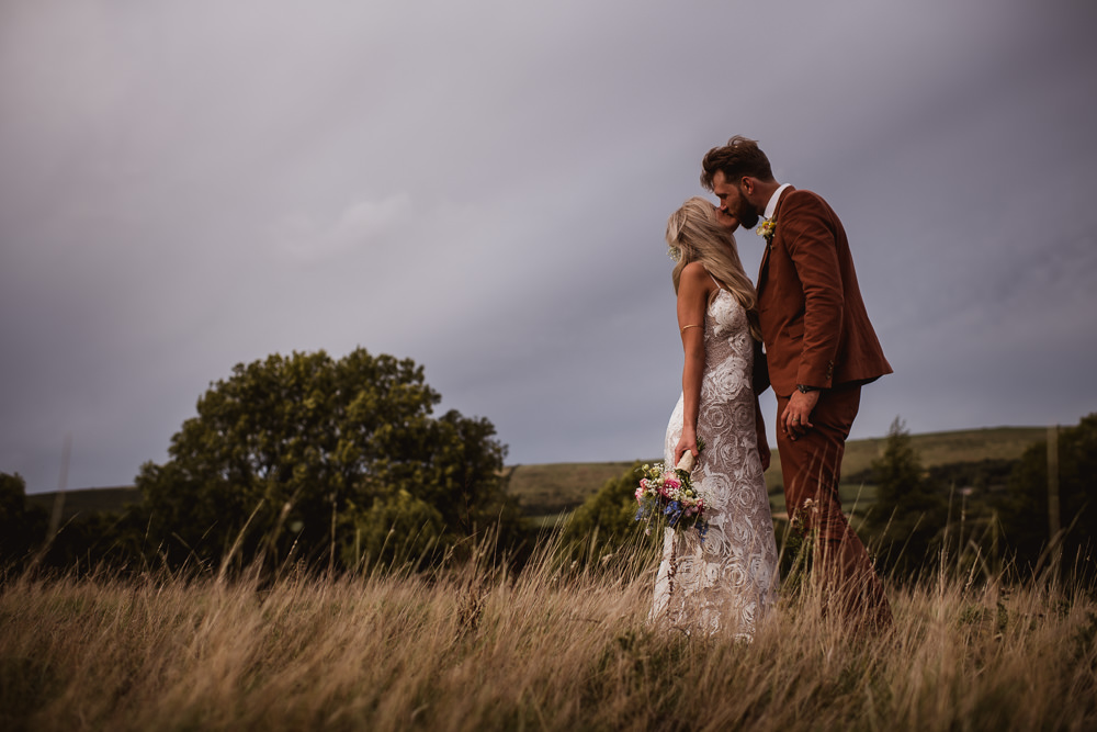 Bride Bridal Grace Loves Lace Rosa Sleeveless Dress Gown Boho Tan Suit Groom Wilkswood Farm Wedding Robin Goodlad Photography