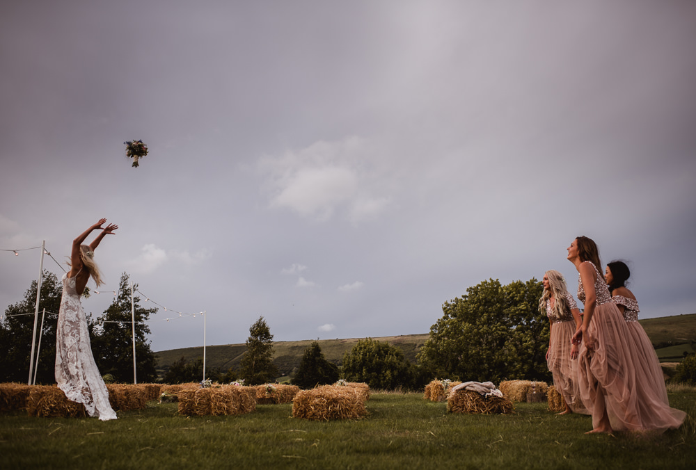 Bride Bridal Grace Loves Lace Rosa Sleeveless Dress Gown Boho Bouquet Toss Pink Blush Bridemsaids Wilkswood Farm Wedding Robin Goodlad Photography
