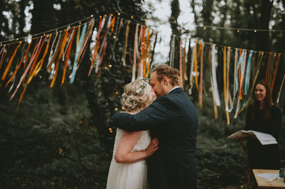 Hanging Ribbon Garland Decor Outdoor Woodland Ceremony Applewood Wedding Flawless Photography