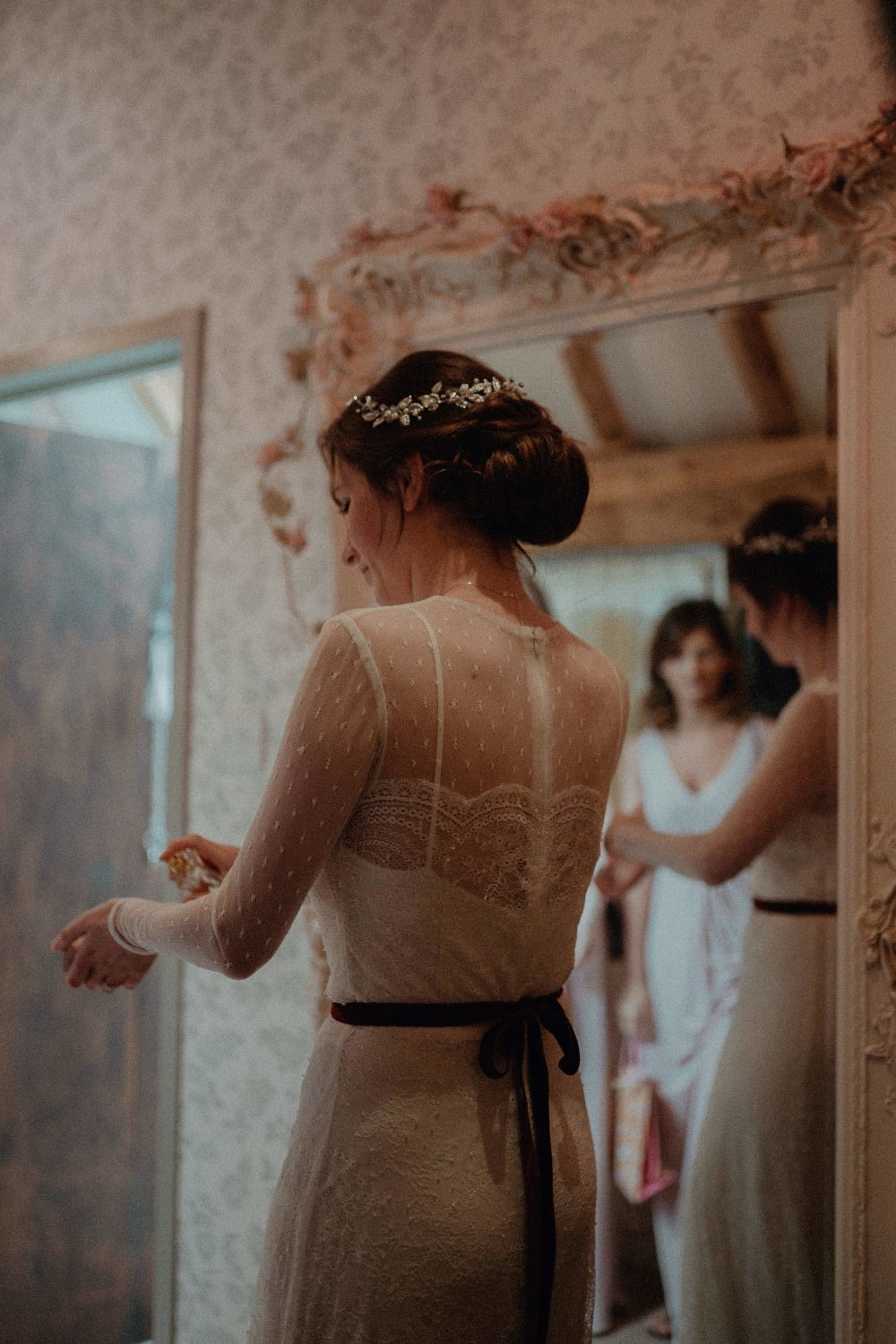 Katya Katya Lace Dress Gown Bride Bridal Belt Long Sleeves Autumn Dark Red Wedding Belle Art Photography