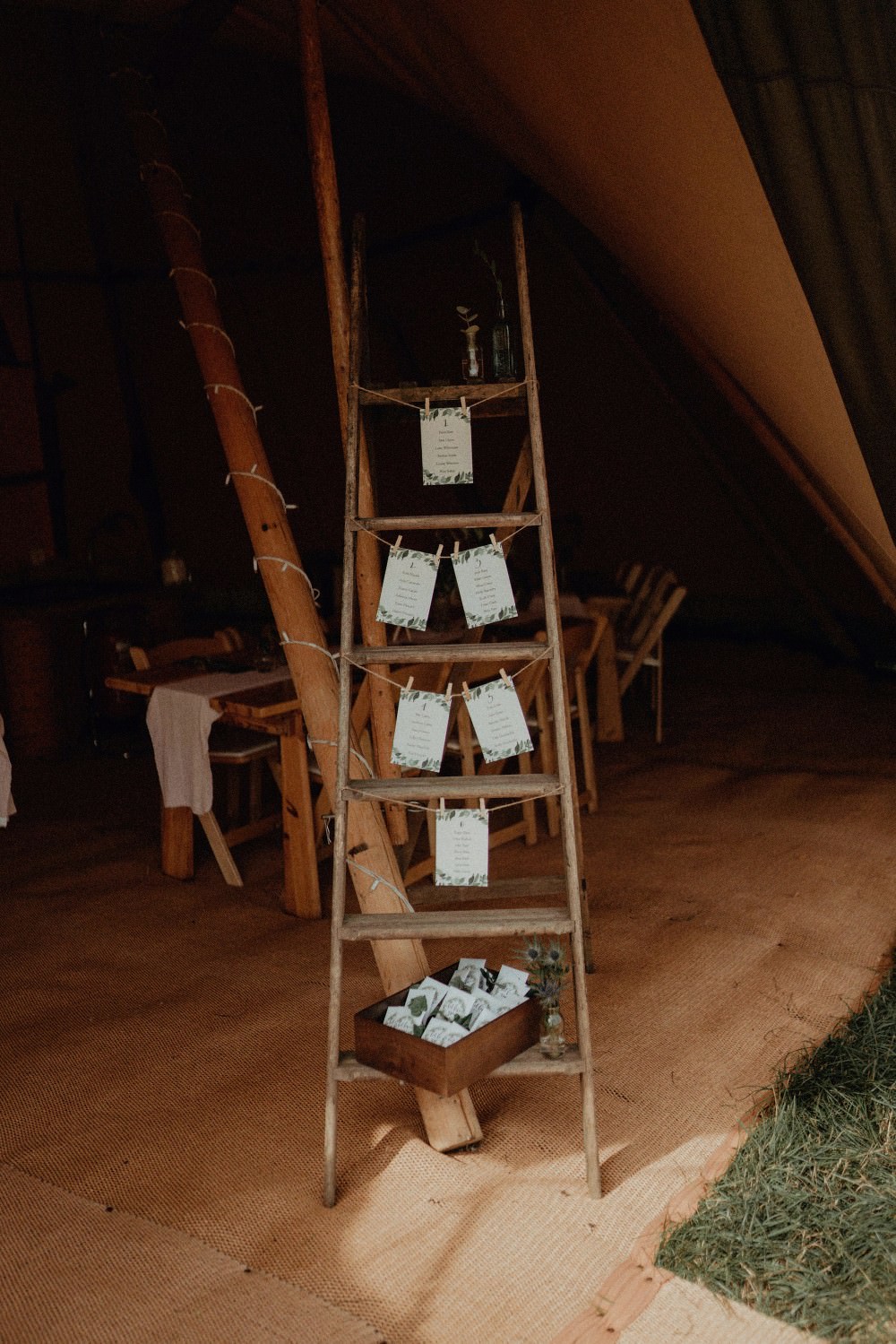 Wooden Ladder Seating Plan Table Chart Pegs Autumn Dark Red Wedding Belle Art Photography
