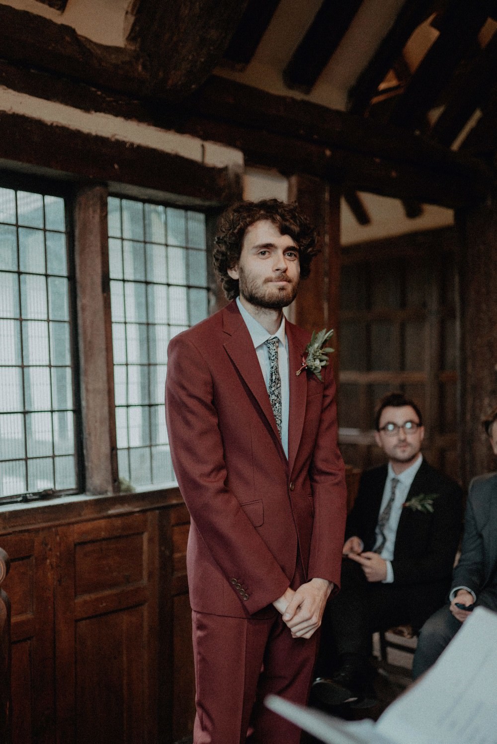 Groom Burgundy Suit Floral Tie Autumn Dark Red Wedding Belle Art Photography