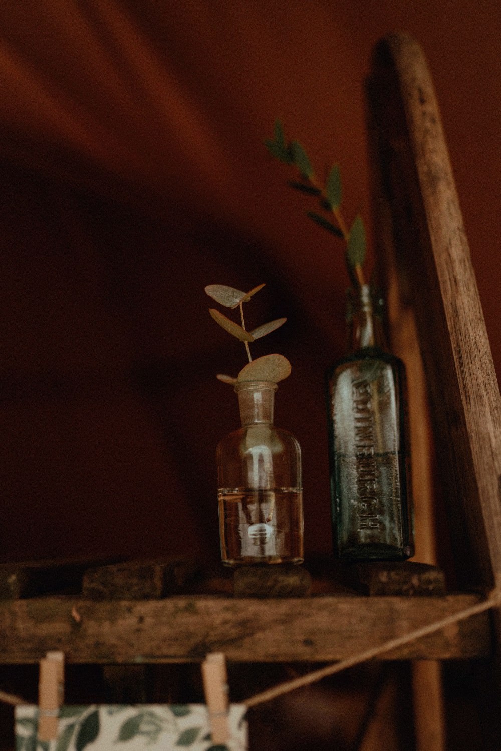 Bottles Greenery Foliage Eucalyptus Autumn Dark Red Wedding Belle Art Photography