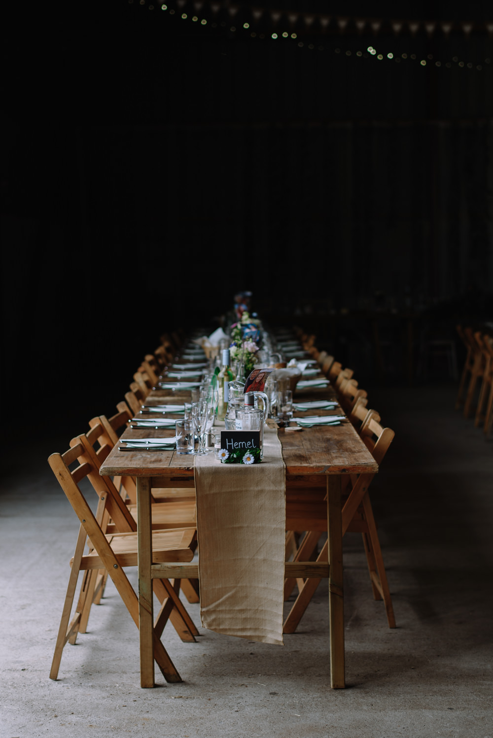 Long Tables Rustic Barn Hessian Burlap Runner Boho Festival Wedding Matt Bowen Photography