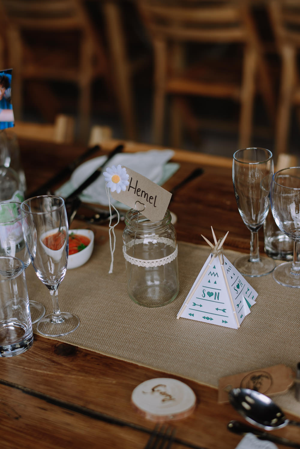Long Tables Rustic Barn Hessian Burlap Runner Jam Jar Tipi Boho Festival Wedding Matt Bowen Photography