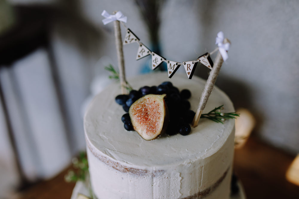 Semi Naked Cake Greenery Foliage Fruit Bunting Topper Boho Festival Wedding Matt Bowen Photography