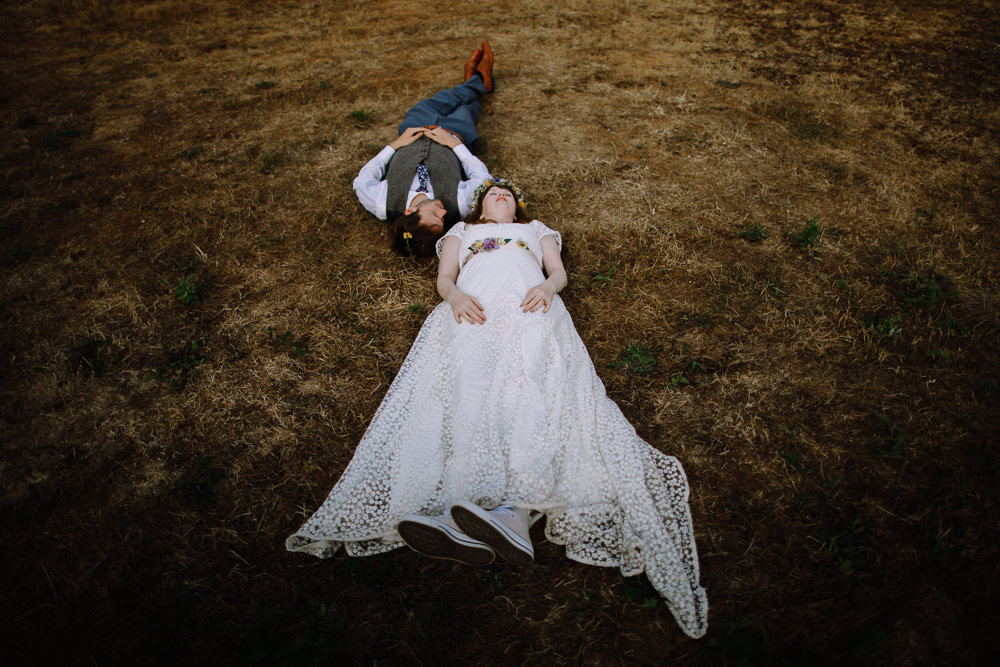 Bride Bridal Dress Gown E & W Couture Lace Sleeves Train Floral Belt Boho Festival Wedding Matt Bowen Photography