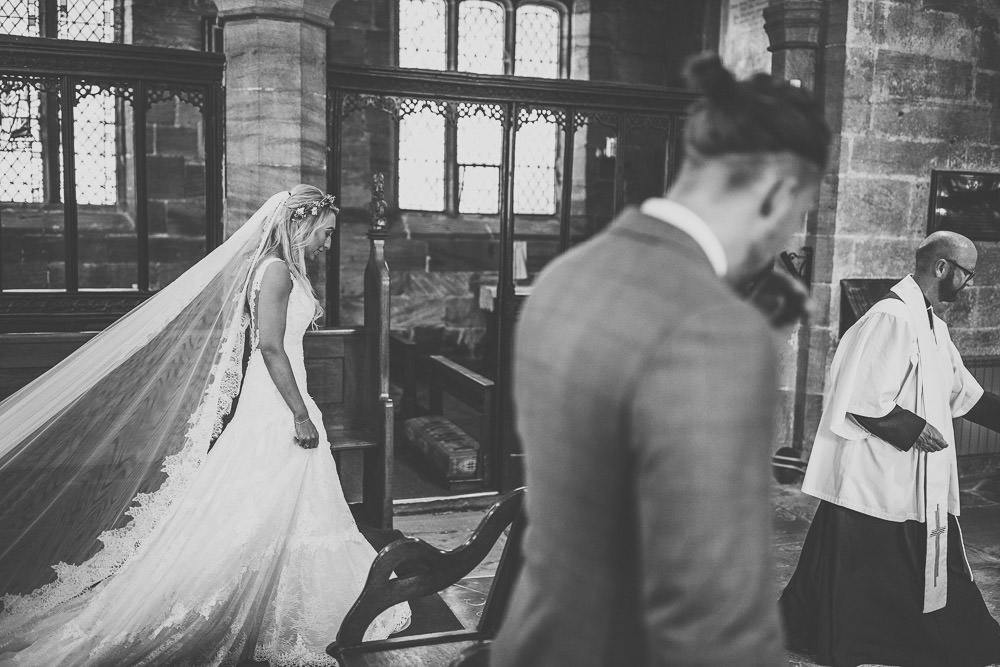 Dress Gown Bride Bridal Lace Straps Train Veil Pronovias Cannon Hall Wedding Neil Jackson Photographic