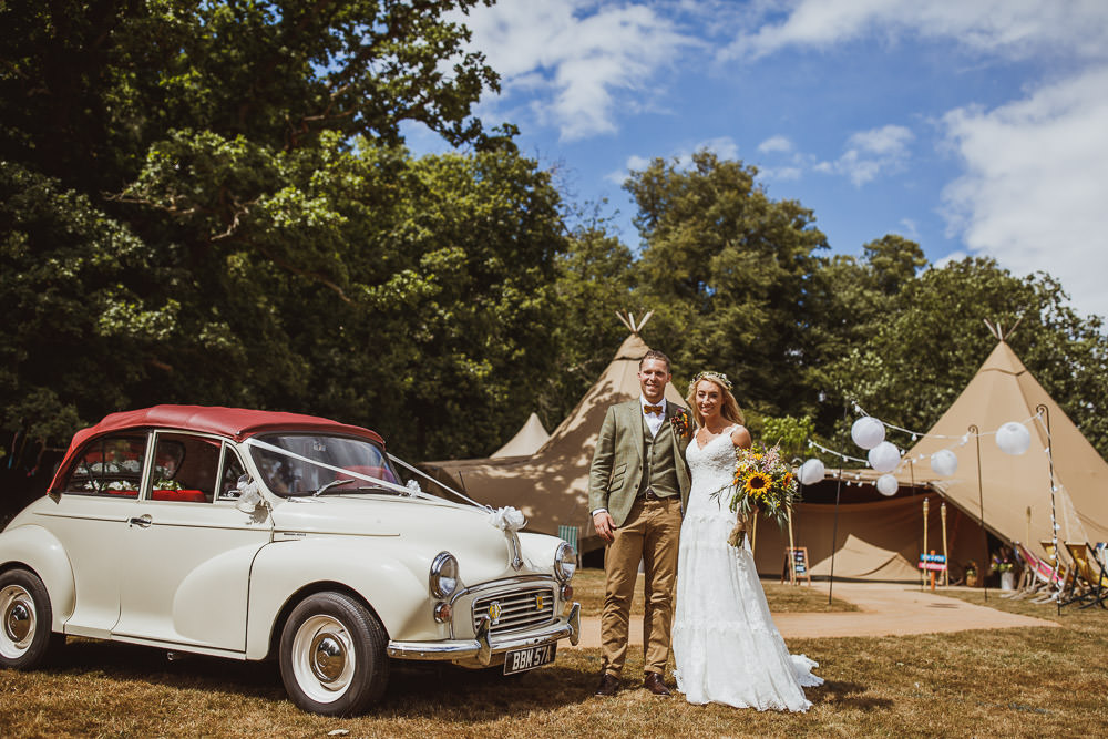 Morris Minor Car Transport Vintage Tipi Cannon Hall Wedding Neil Jackson Photographic