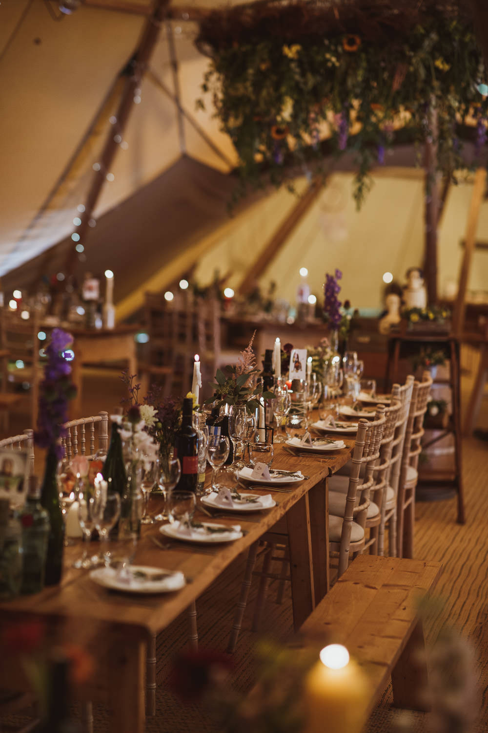 Tipi Fairy Lights Flowers Decor Long Tables Cannon Hall Wedding Neil Jackson Photographic