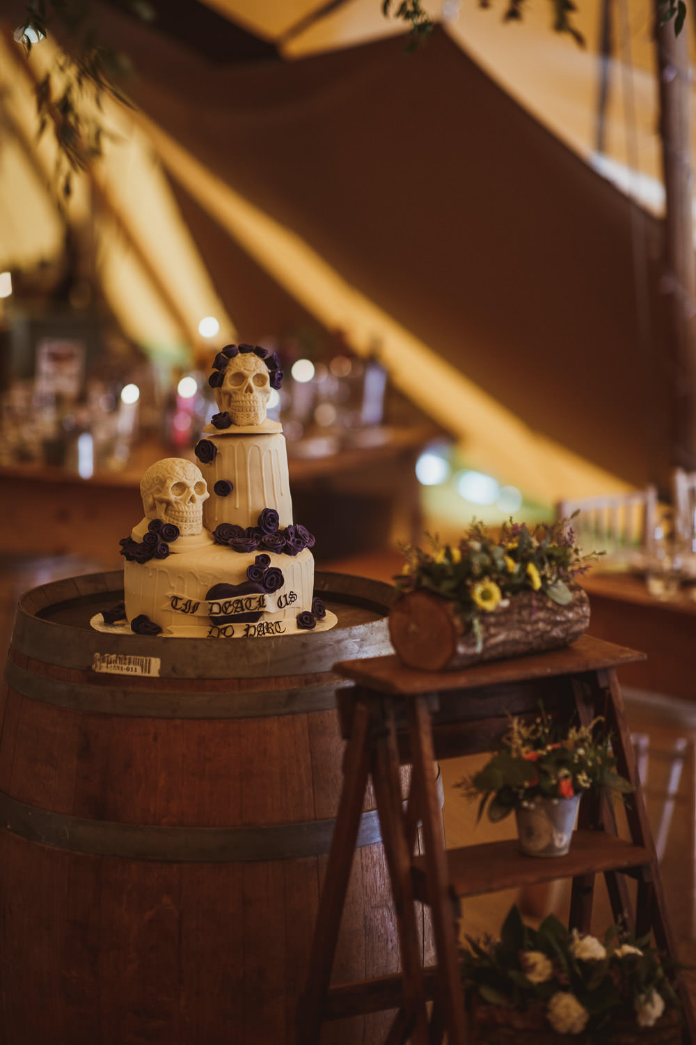 Til Death Us Do Part Chocolate Drip Cake Skulls Cannon Hall Wedding Neil Jackson Photographic