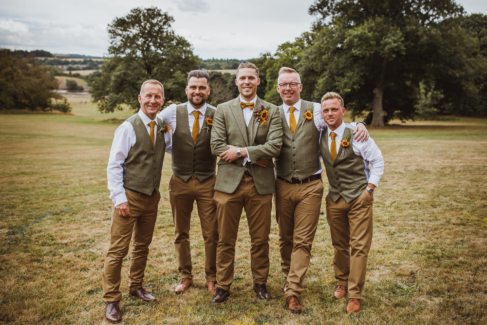 Groom Suit Tweed Knitted Bow Tie Sunflower Buttonhole Groomsmen Cannon Hall Wedding Neil Jackson Photographic