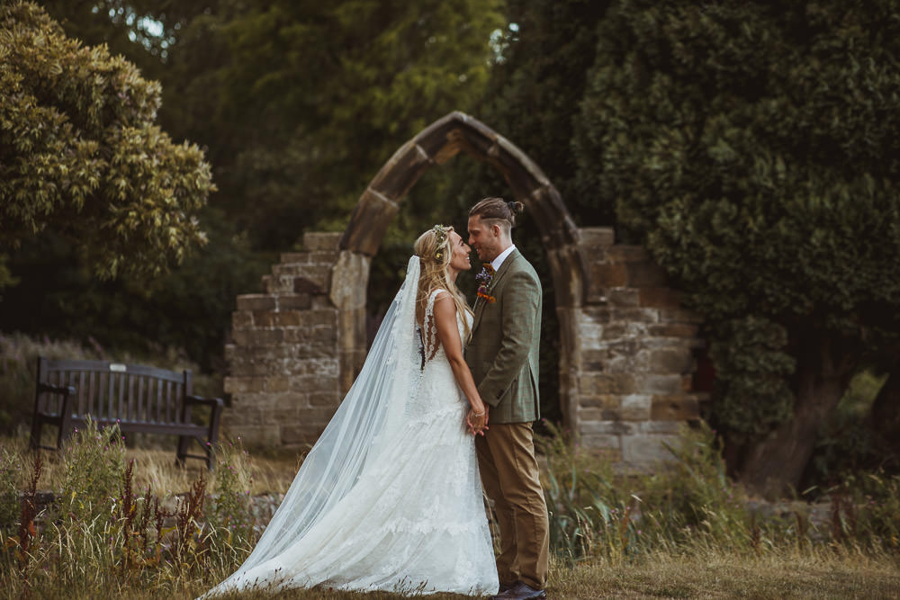 Dress Gown Bride Bridal Lace Straps Train Veil Pronovias Cannon Hall Wedding Neil Jackson Photographic