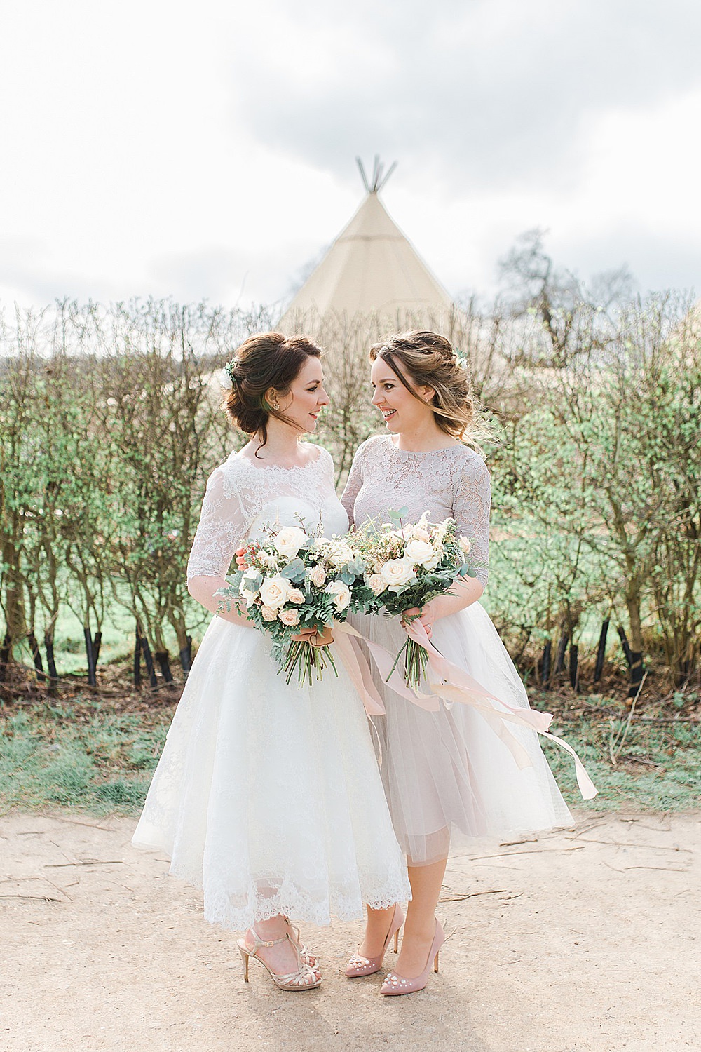 Mauve Pink Two Piece Lace Sleeves Bridesmaid Dress Dresses Chiltern Open Air Museum Wedding Terri & Lori Fine Art Photography