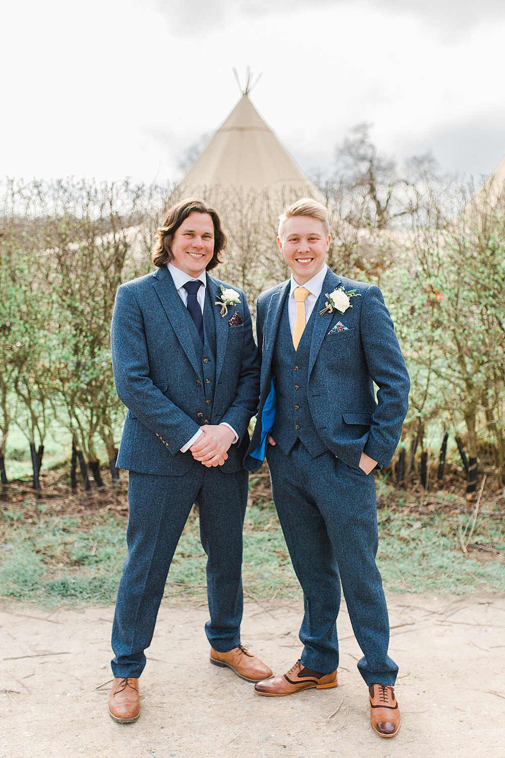 Groom Blue Suit Yellow Tie Tweed Chiltern Open Air Museum Wedding Terri & Lori Fine Art Photography