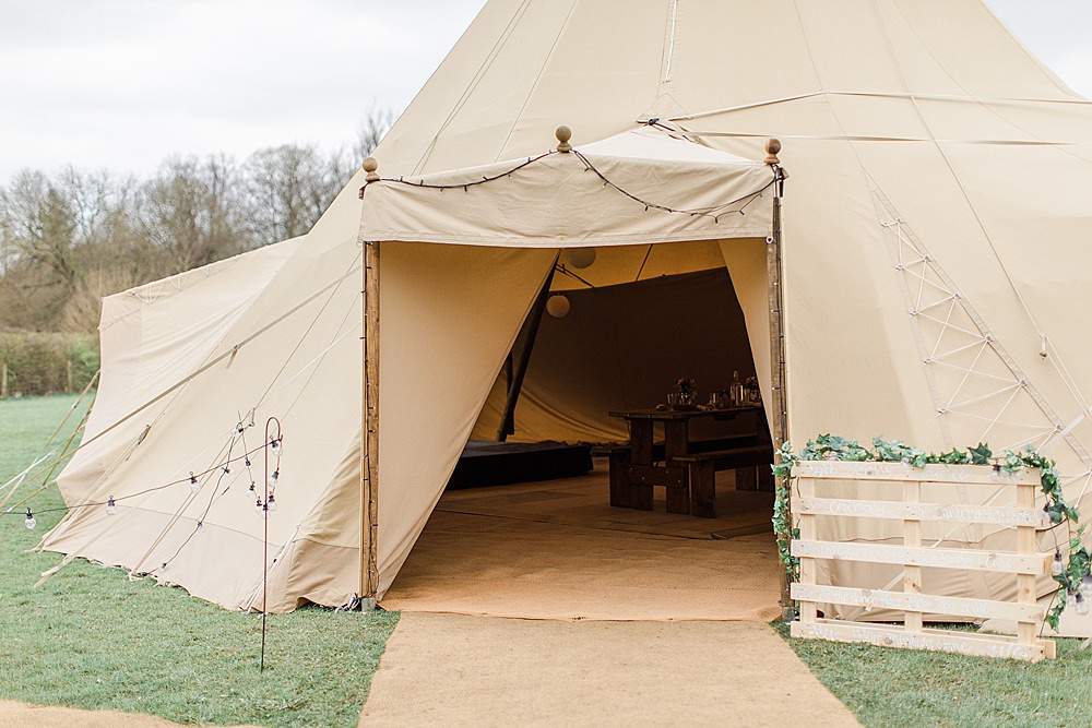 Tipi Entrance Sign Festoon Lights Chiltern Open Air Museum Wedding Terri & Lori Fine Art Photography