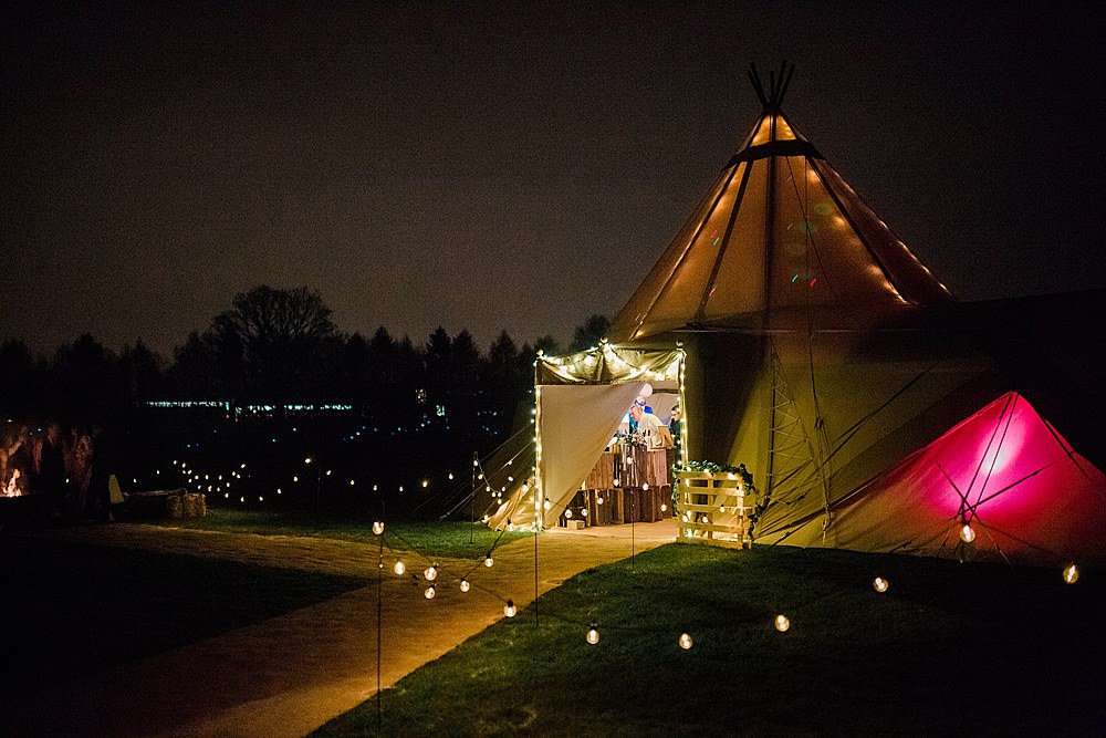 Tipi Outdoor Festoon Lights Chiltern Open Air Museum Wedding Terri & Lori Fine Art Photography