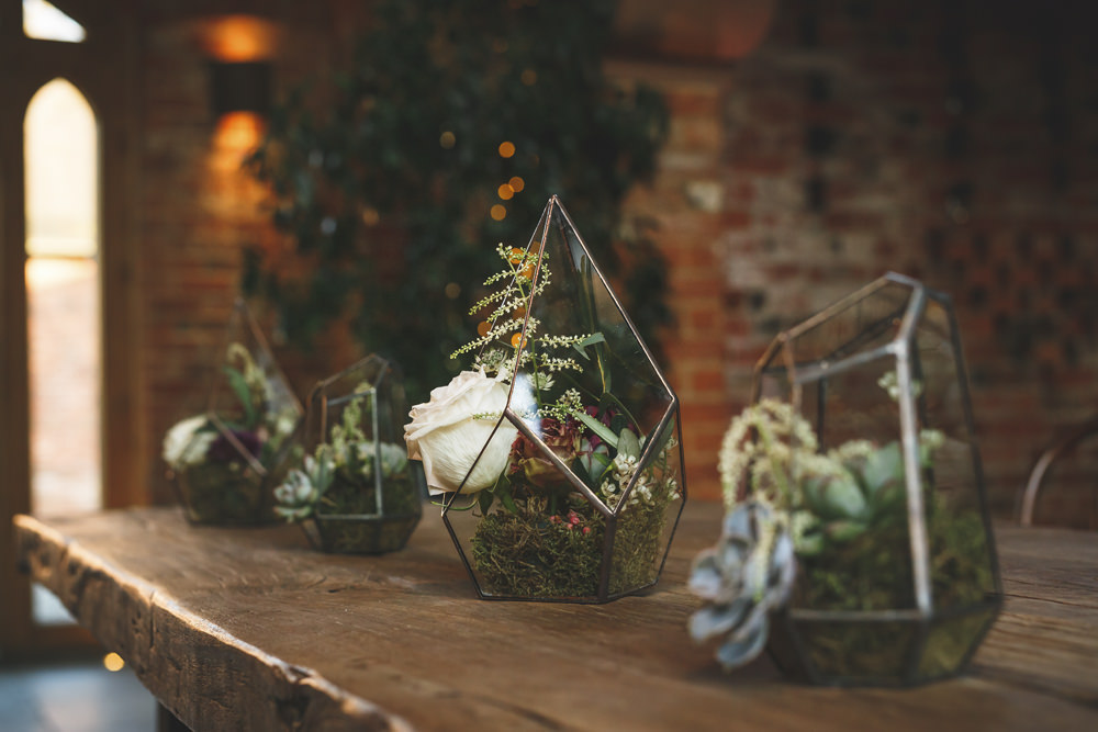 Terrarium Flowers Red White Greenery Foliage Table Christmas Wedding Gareth Newstead Photography